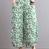 Vintage Leaves Print Pockets Elastic Waist Pants - Image 4