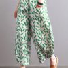 Vintage Leaves Print Pockets Elastic Waist Pants - Image 5