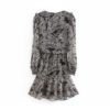 Vintage Long Sleeve V Neck Printed Mini Dress - Image 2