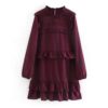 Vintage O Neck Lace Ruffle Casual Mini Dress