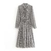 Vintage Plaid Fashion Bow Tie Collar Long Party Dress - Image 2