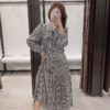 Vintage Plaid Fashion Bow Tie Collar Long Party Dress