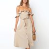 Vintage Ruffle Sexy Off Shoulder Sashes Midi Dress - Image 3