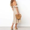 Vintage Ruffle Sexy Off Shoulder Sashes Midi Dress - Image 4