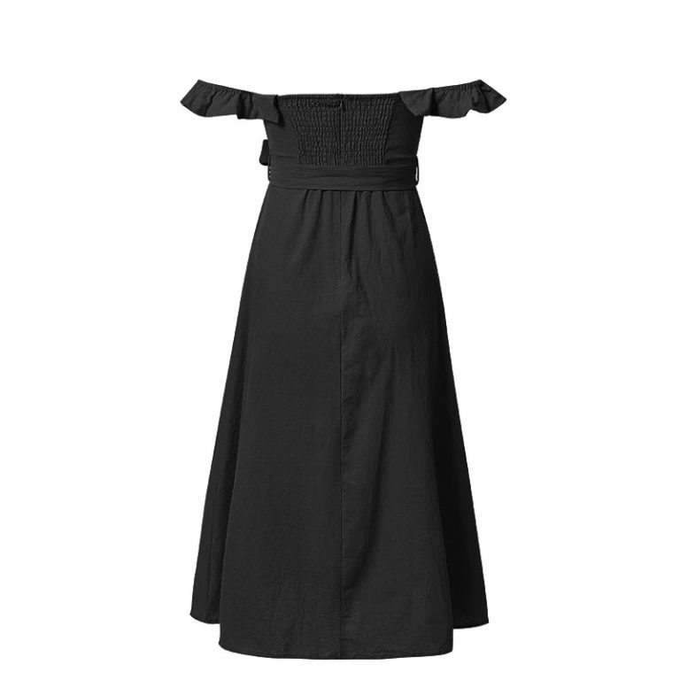 Vintage Ruffle Sexy Off Shoulder Sashes Midi Dress - Image 6