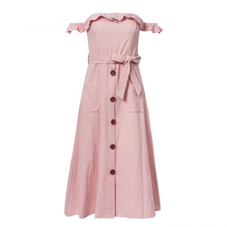 Vintage Ruffle Sexy Off Shoulder Sashes Midi Dress - Image 7
