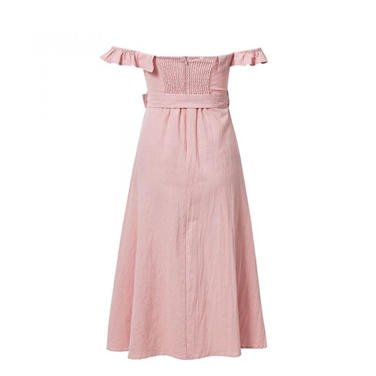 Vintage Ruffle Sexy Off Shoulder Sashes Midi Dress - Image 8