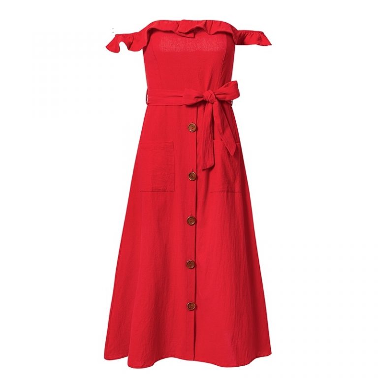 Vintage Ruffle Sexy Off Shoulder Sashes Midi Dress - Image 9