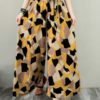 Wide-Legged Geometric Print Elastic Waist Side Pockets Pants - Image 3
