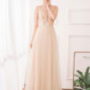 A Line V Neck Chiffon Sleeveless Floor Length Pleated Party Prom Dresses - Image 2