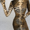 Animal Print Tiger Print High Collar Sexy Long Sleeves Pencil Mini Dress - Image 2