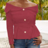 Bardot Tops  off The Shoulder Buttons Long Sleeves Sexy Tops - Image 4
