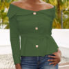 Bardot Tops  off The Shoulder Buttons Long Sleeves Sexy Tops - Image 5