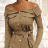 Bardot Tops  off The Shoulder Buttons Long Sleeves Sexy Tops - Image 6
