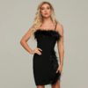 Spaghetti Strap Feather Sexy Club Party Mini Dress - Image 5