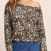 Blouse Leopard Print Bateau Neck Casual Long Sleeves Polyester Tops