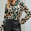 Blouse Leopard Print Jewel Neck Casual Long Sleeves Polyester Tops