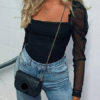 Blouse Polyester Scoop Neck Sexy Pleated Long Sleeves Tops - Image 2