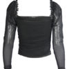 Blouse Polyester Scoop Neck Sexy Pleated Long Sleeves Tops - Image 4