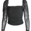 Blouse Polyester Scoop Neck Sexy Pleated Long Sleeves Tops - Image 5