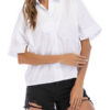 Blouse Polyester Turndown Collar Casual Half Sleeves Tops
