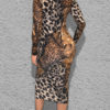 Bodycon Leopard Print Jewel Neck Sexy Long Sleeves Pencil Dress - Image 4