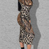 Bodycon Leopard Print Jewel Neck Sexy Long Sleeves Pencil Dress - Image 6