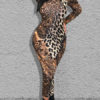 Bodycon Leopard Print Jewel Neck Sexy Long Sleeves Pencil Dress