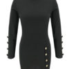 Bodycon Long Sleeves Buttons Jewel Neck Midi Dress - Image 2