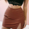 Bodycon PU Leather Slit Mini Skirt - Image 3