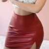 Bodycon PU Leather Slit Mini Skirt