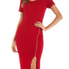 Bodycon Short Sleeves Zipper Casual High Collar Midi Sheath Dress - Image 2