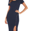 Bodycon Short Sleeves Zipper Casual High Collar Midi Sheath Dress