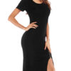 Bodycon Short Sleeves Zipper Casual High Collar Midi Sheath Dress - Image 4