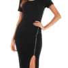 Bodycon Short Sleeves Zipper Casual High Collar Midi Sheath Dress - Image 5