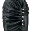 Bodycon Skrit Buttons PU Leather Ruched  Bottoms - Image 3