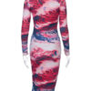 Bodycon Tie Dye Jewel Neck Sexy Long Sleeves Pencil Dress - Image 2