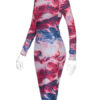 Bodycon Tie Dye Jewel Neck Sexy Long Sleeves Pencil Dress - Image 3