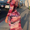 Bodycon Tie Dye Jewel Neck Sexy Long Sleeves Pencil Dress - Image 5