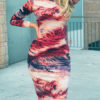 Bodycon Tie Dye Jewel Neck Sexy Long Sleeves Pencil Dress