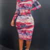 Bodycon Tie Dye Jewel Neck Sexy Long Sleeves Pencil Dress - Image 7