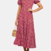 Bohemia Short Sleeve V-neck Floral Print Patchwork High Waist Dress