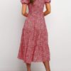 Bohemia Short Sleeve V-neck Floral Print Patchwork High Waist Dress - Image 2