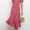 Bohemia Short Sleeve V-neck Floral Print Patchwork High Waist Dress - Image 3