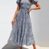 Bohemia Short Sleeve V-neck Floral Print Patchwork High Waist Dress - Image 9