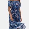 Bohemian Floral Print Off Shoulder Ruffled Dress