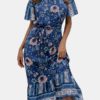 Bohemian Floral Print Off Shoulder Ruffled Dress - Image 2