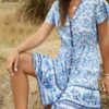 Bohemian Floral Print V-neck Short Sleeve Holiday Beach Mini Dress - Image 5