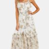 Bohemian Floral Straps Front Split Maxi Dress