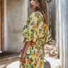 Casual Floral Print V-neck Drawstring Waist Shirt Dress - Image 2